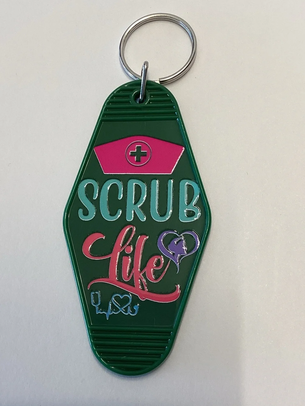 Scrub Life Green Keychain with Pink & Teal Accents
